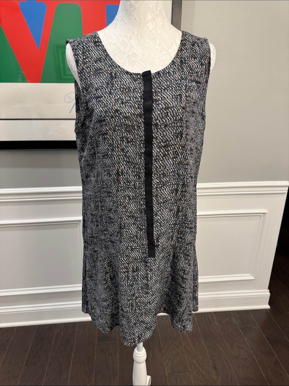 A.L.C. Washed Silk Sleeveless Drop-Waist Patterned Dress Size M